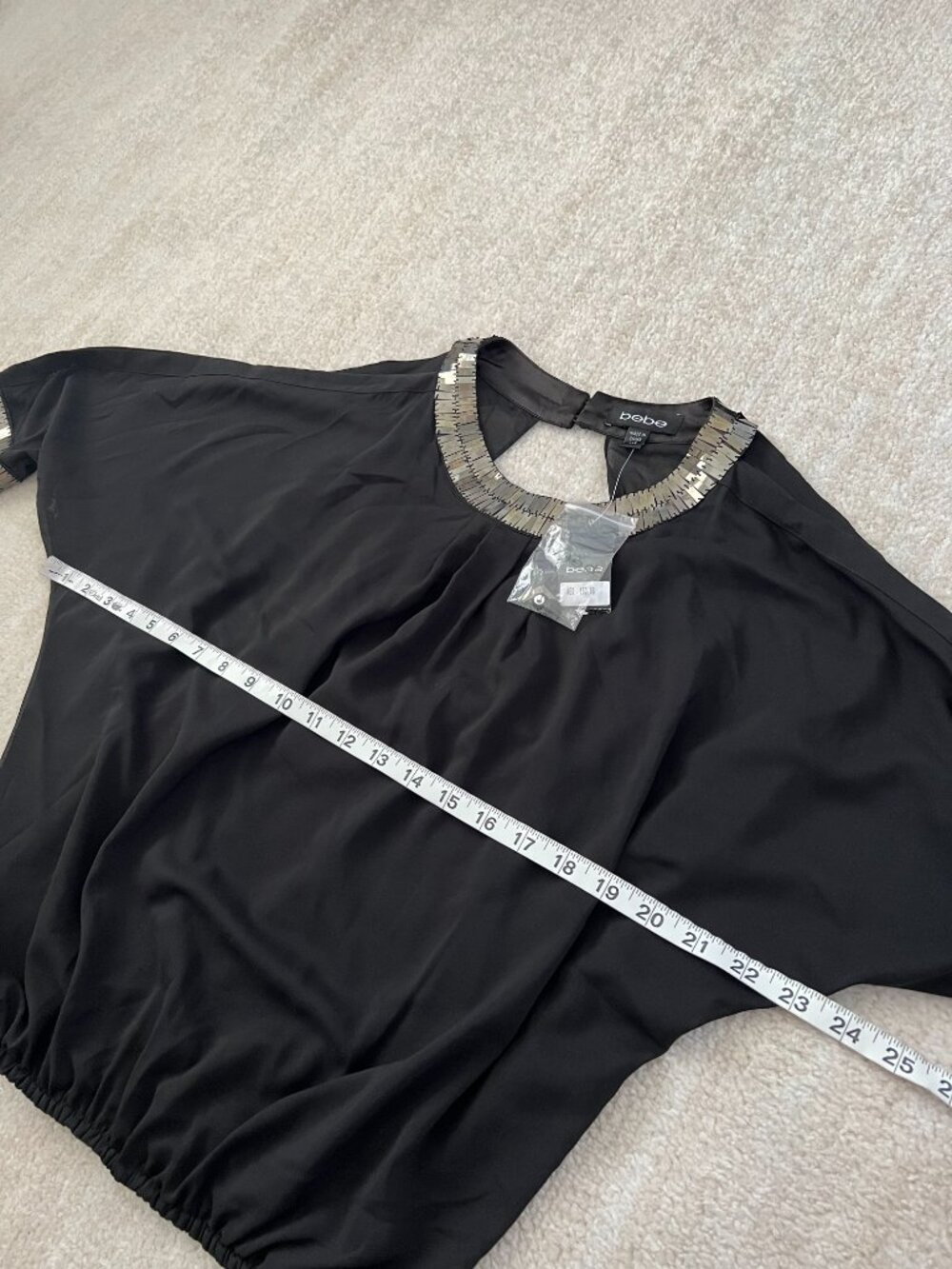 NWT Bebe Sheer Sequin Cold Shoulder Going Out Black Blouse Top XXS Y2K - Picture 6 of 11